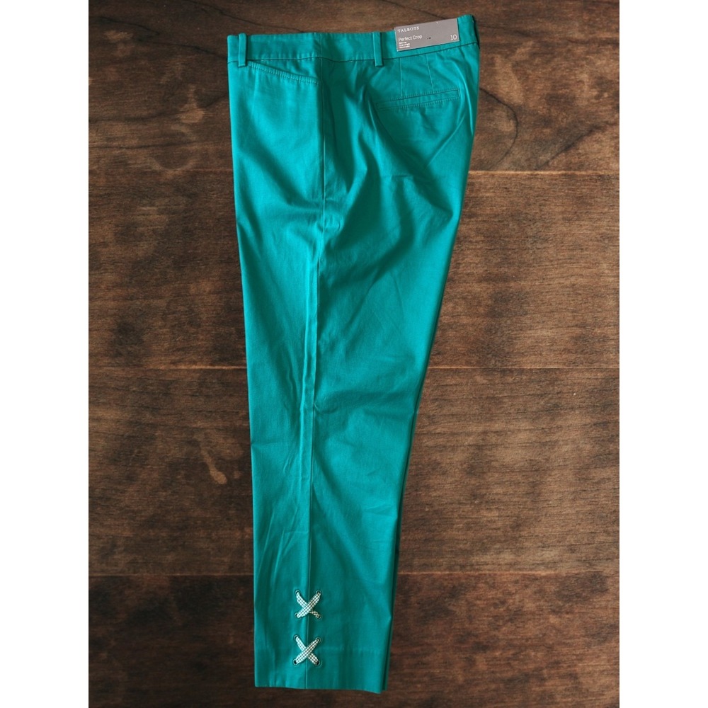 NWT Talbots The Perfect Crop Chino Pants Women's Size 10 Teal Preppy Stretch